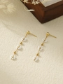 Elegant gold drop earrings with white beaded daisies and long chain tassels for women - White (ZHE1817)
