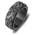 Rotating stainless steel spinner ring with evil eye pattern in matte black finish - Size 5 / Spinner Ring / Black