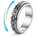 Vue détaillée d'une bague rotative avec smileys gravés en acier inoxydable brossé mat - US 5 / Argent Sourire