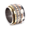 Bague rotative multicouche rétro avec détails martelés et volutes en métaux mixtes - Argent-Multi-couches Spinner