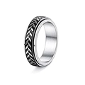 Bague rotative anti-stress pour homme en acier titane avec motif de blé noir - US 7 / Argent Noir-Feuille (6mm)