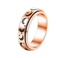 Anillo giratorio de oro rosa con patrón de luna y estrellas en acero de titanio cepillado - Oro Rosa Estrella Luna Tipo 2