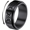 Anillo giratorio de acero de titanio con grabados de luna y estrellas en negro mate - US 7 / Negro