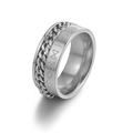 Bague en acier argenté avec runes vikings et texture de chaîne cubaine entrelacée - US 14 / Runes Droites / Argent