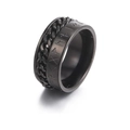 Bague rotative en acier noir mat avec runes vikings et chaîne de style cubain - US 14 / Runes Droites / Noir