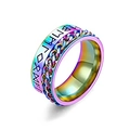 Bague viking arc-en-ciel en acier inoxydable avec chaîne rotative et runes - US 7 / Runes Droites / Coloré