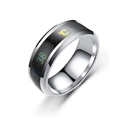 Detalle macro del anillo termocrómico inteligente con dígitos de temperatura en acero - US 6 / Plateado