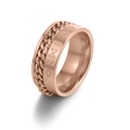 Bague Viking or rose avec chaîne tournante et runes nordiques gravées sur l'acier - US 14 / Runes Droites / Or rose