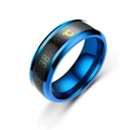 Detalle macro del anillo térmico inteligente con escala digital y acabado azulado - US 6 / Azul