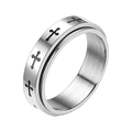 Anillo giratorio antiestrés de acero inoxidable plateado con diseño de cruces negras - Plateado-Patrón de Cruz