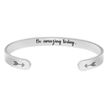 Silver cuff bracelet with Be amazing today engraving and arrow detail accents - Silver-be amazing today.
