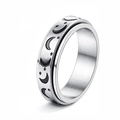 Anillo giratorio de acero inoxidable cepillado con grabados de luna y estrellas para la ansiedad - US 5 / 6mm de Ancho / Plata Estrella Luna Tipo 1