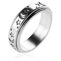 Anillo giratorio de acero inoxidable plateado con motivos celestiales de luna y sol - US 5 / Plateado - Estilo Estrella Luna Plateada