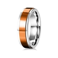 Anillo giratorio de acero inoxidable con bordes plateados y banda central marrón - US 6 / Estilo Giratorio Oro Rosa