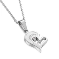 Silver half heart pendant necklace with I love you engraving and cubic zirconia stones - Silver