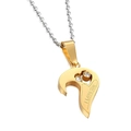 Gold half-heart pendant necklace with I Love You engraving and clear zircon stones - Gold