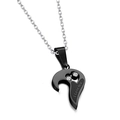 Black half-heart pendant necklace in titanium steel with I Love You engraving - Black