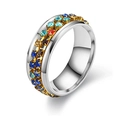 Anillo giratorio de cristal arcoíris en acero de titanio plateado con pedrería - US 5 / Plateado