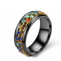 Anillo giratorio arcoíris con doble fila de pedrería y banda de acero inoxidable negro - US 5 / Negro
