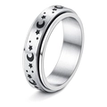 Anillo giratorio de acero inoxidable cepillado plata con diseño de luna y estrellas - US 5 / 6mm de Ancho / Plata Estrella Luna Tipo 2