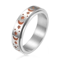 Anillo giratorio de acero inoxidable con luna y estrellas y brillo marrón rojizo - Plateado - Estilo Estrella Luna Oro Rosa