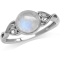 Eleganter Silberring mit Mondstein, blauem Schimmer und kunstvollen Rankenmustern - US 5 / Opal