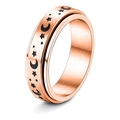 Edelstahl-Spinner-Ring in Roségold mit gravierten schwarzen Mond- und Sternmustern - US 6 / Roségold-Stern Mond