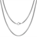 Collar de cadena de caja redonda de acero inoxidable plateado con cierre de langosta - Cadena de Eslabones Estilo Perla / Plateado