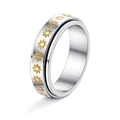 Anillo giratorio de plata cepillada con diseño de margaritas doradas minimalista - Plateado - Spinner Margarita Esmalte Oro