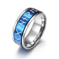 Anillo vikingo con runas nórdicas en acero inoxidable plateado y azul para hombre - US 8 / Plata Con Azul