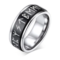 Anillo giratorio con runas vikingas nórdicas en acero inoxidable negro y plata - US 8 / Plata con Negro