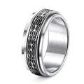 Silver stainless steel fidget ring with rotating black geometric triangle pattern band - US 7 / Silver Style 1 (Black Geometric Triangle)