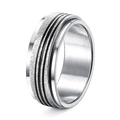 Brushed titanium steel spinner ring for women with black grooves and frosted finish - US 7 / Silver Style 2 (Three-Line Brushed Frosted)