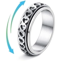 Drehbarer Ring mit hohlen Herzmustern aus silbernem Edelstahl zum Stressabbau Design - US 5 / Silber - Vertikales Herz Spinner Ring