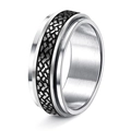 Fidget spinner ring made of silver and black stainless steel with textured chain center - US 7 / Silver Style 3 (Silver Black Grid Pattern)