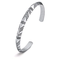 Brazalete abierto de acero inoxidable plateado con patrón geométrico de rombos para hombre - Plateado