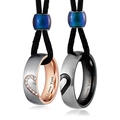 Couples heart pendant necklace with brushed silver and rose gold I Love You rings - Silver-Rose Gold Couple Wax Rope Pendants