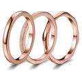 Minimalist 2mm rose gold stainless steel ring set with polished, frosted, and wavy designs - US 4 / Rose Gold Stacking Set