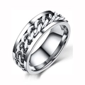 Silver stainless steel spinner ring with industrial Cuban link chain inlay for men - Number 6 / Silver Style