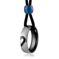 Silver brushed heart ring necklace with I Love You engraving and iridescent bead - Black-Male Style 1