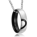 Silver brushed ring necklace with black half-heart and I LOVE YOU engraving - Black-Male Style 2
