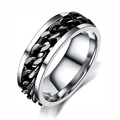 Men's rotatable stainless steel spinner ring with a black cuban chain inlay - Number 6 / Black Style