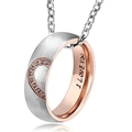 Silver and rose gold ring necklace with I LOVE YOU engraving and heart crystal - Rose Gold-Female Style 2