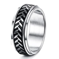 Herren Spinner-Ring aus Edelstahl in Silber und Schwarz mit industriellem V-Muster - US 5 / Silber-Blatt 1