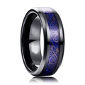 Anillo de hombre en acero de titanio negro con incrustación azul y patrón de dragón - US 7 / Banda Negra con Incrustación de Dragón Azul
