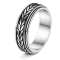 Drehbarer Edelstahl-Spinner-Ring mit schwarzem Weizenährenmuster in Silberoptik - US 5 / Silber-Blatt 2