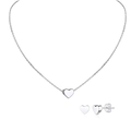 Conjunto de joyas para mujer con collar de corazón plateado pulido y pendientes a juego - Conjunto Collar Pendientes Corazón / Plateado