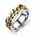 Punk style stainless steel spinning ring with golden cuban chain inlay for men - Number 6 / Gold Style