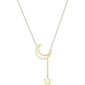 Detalle de un collar en Y dorado con elegantes colgantes de estrella y luna calada - Collar de Luna y Estrella Dorado