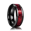 Anillo de acero de titanio negro para hombre con fondo rojo e incrustación de dragón - US 7 / Banda Negra con Incrustación de Dragón Rojo